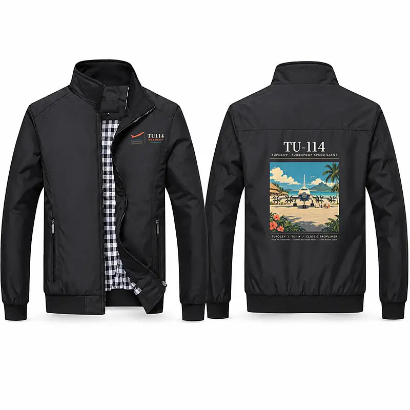 Tupolev Tu-114 Stylish Jackets - Stand Collar - Poster - Black