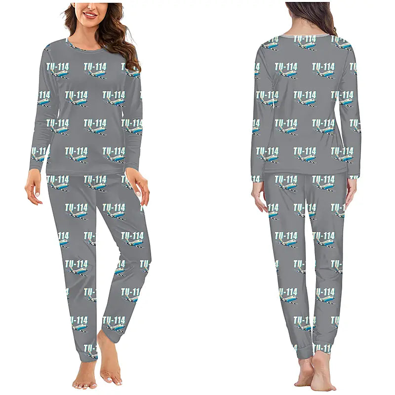Tupolev Tu-114 - Women Pajamas - Cartoon Pattern - Gray
