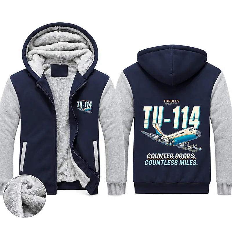 Tupolev Tu-114 Zipped Sweatshirts - Cartoon - Navy & Gray