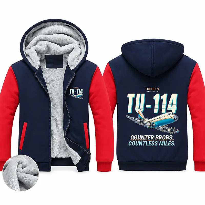 Tupolev Tu-114 Zipped Sweatshirts - Cartoon - Navy & Red