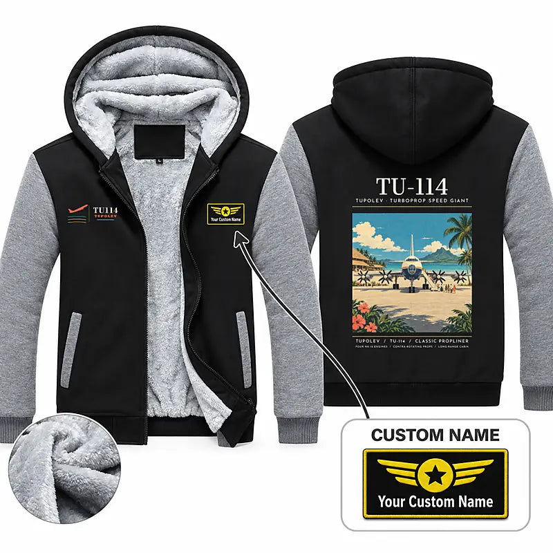 Tupolev Tu-114 Zipped Sweatshirts - Poster + Name - Black & Gray
