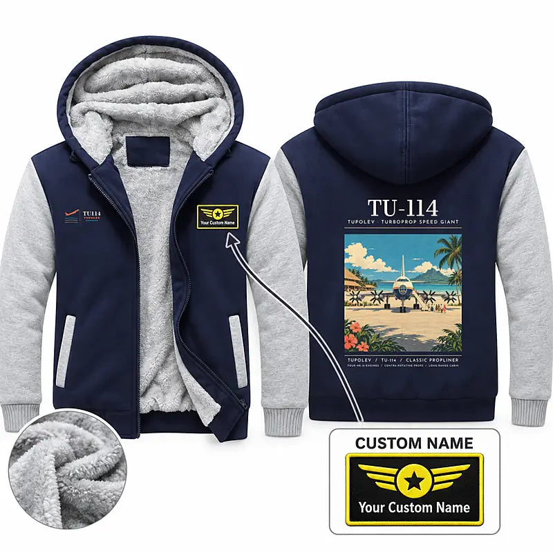 Tupolev Tu-114 Zipped Sweatshirts - Poster + Name - Navy & Gray