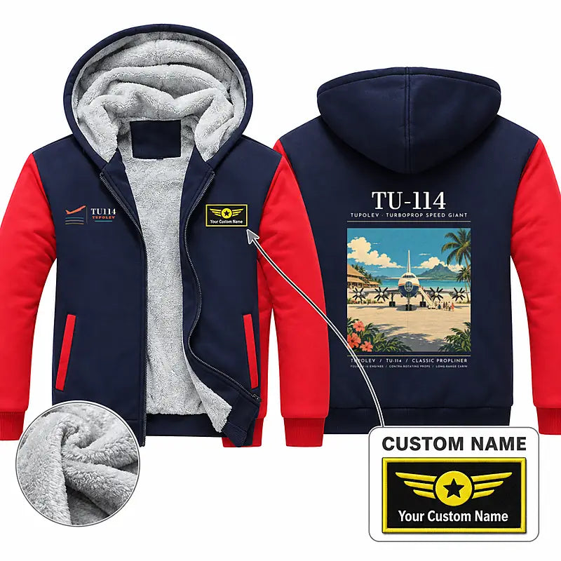 Tupolev Tu-114 Zipped Sweatshirts - Poster + Name - Navy & Red