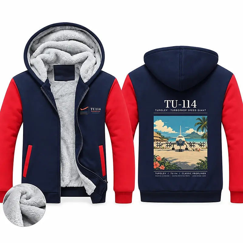 Tupolev Tu-114 Zipped Sweatshirts - Poster - Navy & Red