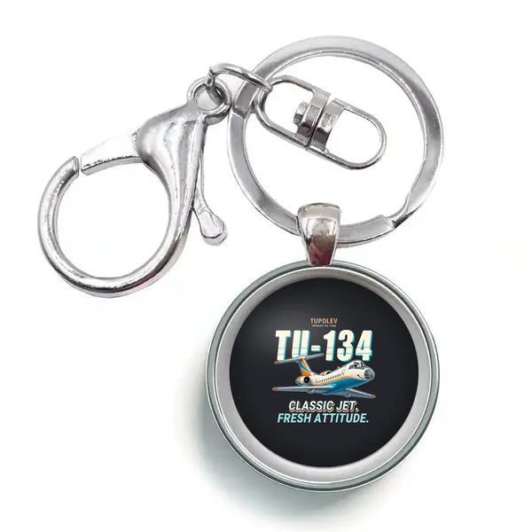 Tupolev Tu-134A-3 - Cartoon - Circle Key Chain - Black