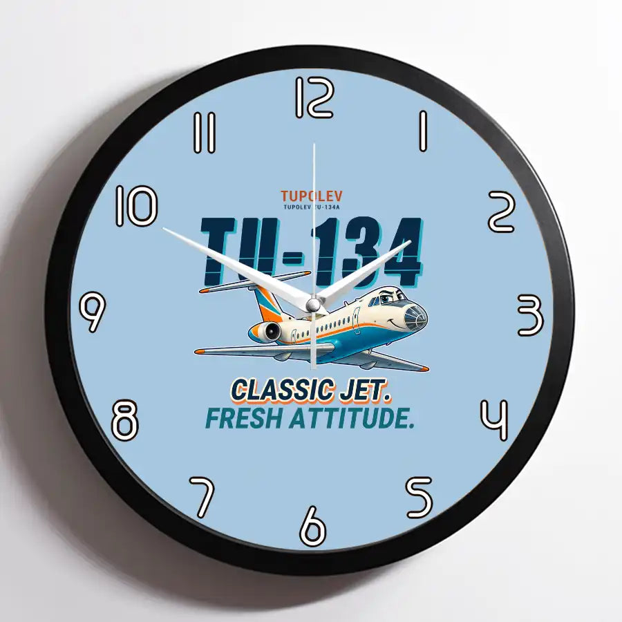 Tupolev Tu-134A-3 - Cartoon - Framed - Light Blue