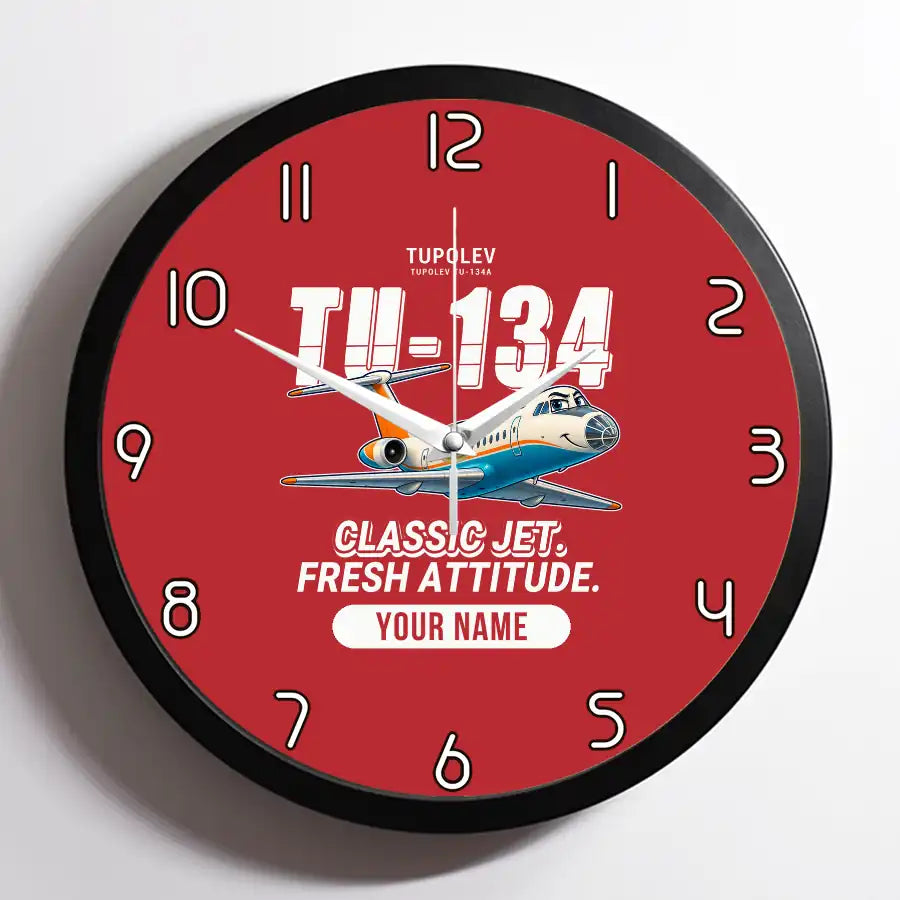Tupolev Tu-134A-3 - Cartoon + Name - Framed - Red
