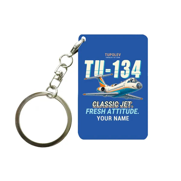 Tupolev Tu-134A-3 - Cartoon + Name - Key Chain - Blue