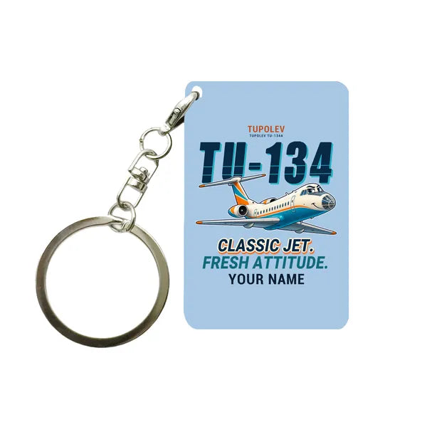 Tupolev Tu-134A-3 - Cartoon + Name - Key Chain - Light Blue