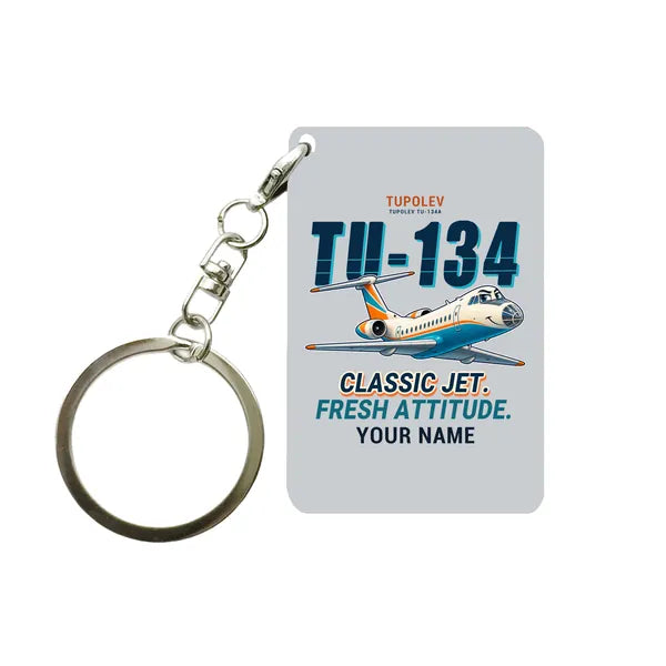 Tupolev Tu-134A-3 - Cartoon + Name - Key Chain - Light Gray