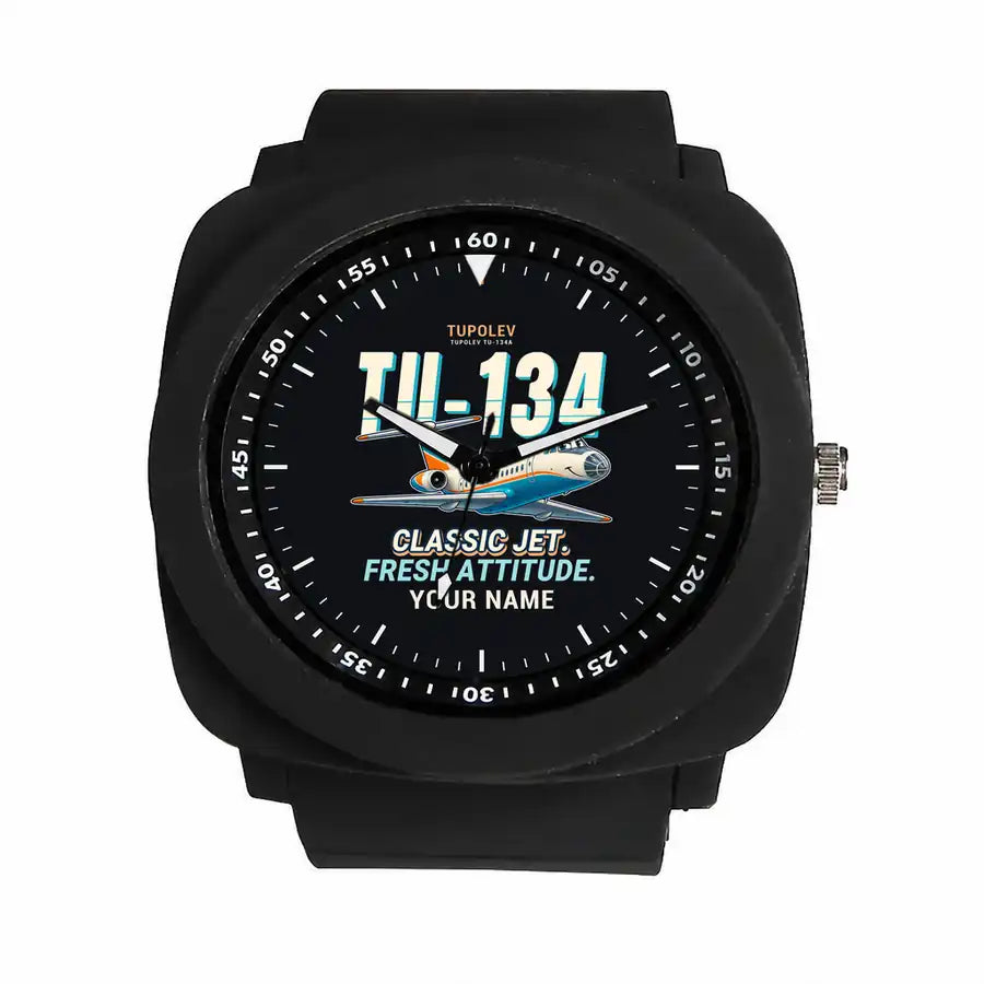 Tupolev Tu-134A-3 - Cartoon + Name - Rubber Strap - Black