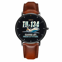Thumbnail for Tupolev Tu-134A-3 - Cartoon - Slim Leather - Black and Brown Leather Strap