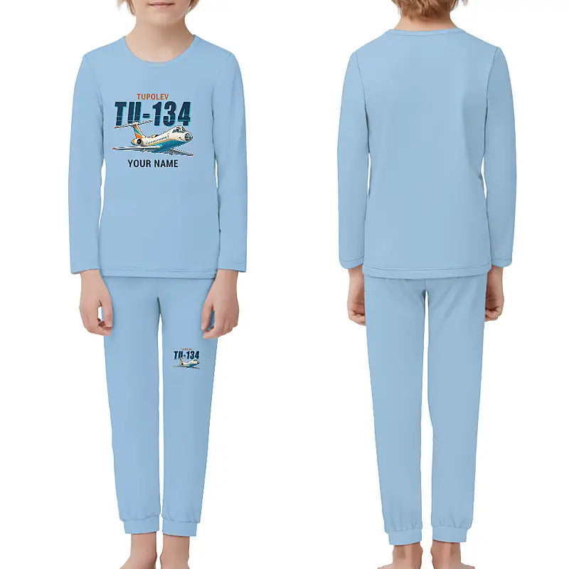 Tupolev Tu-134A-3 - Children Pajamas - Cartoon Chest + Name - Light Blue
