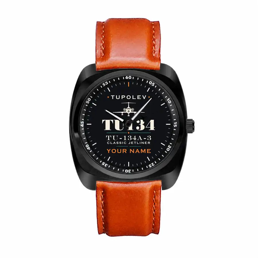 Tupolev Tu-134A-3 - Heritage + Name - Luxury Cushion - Black and Light Brown Strap