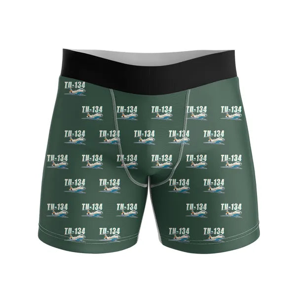 Tupolev Tu-134A-3 - Men Boxers - Cartoon Pattern - Dark Green