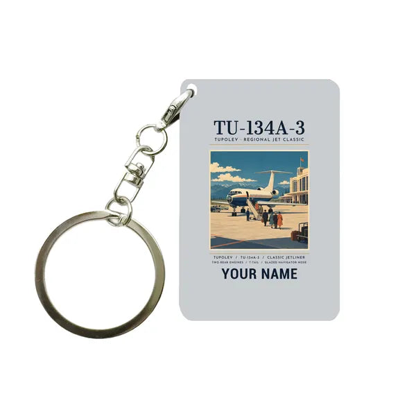 Tupolev Tu-134A-3 - Poster + Name - Key Chain - Light Gray