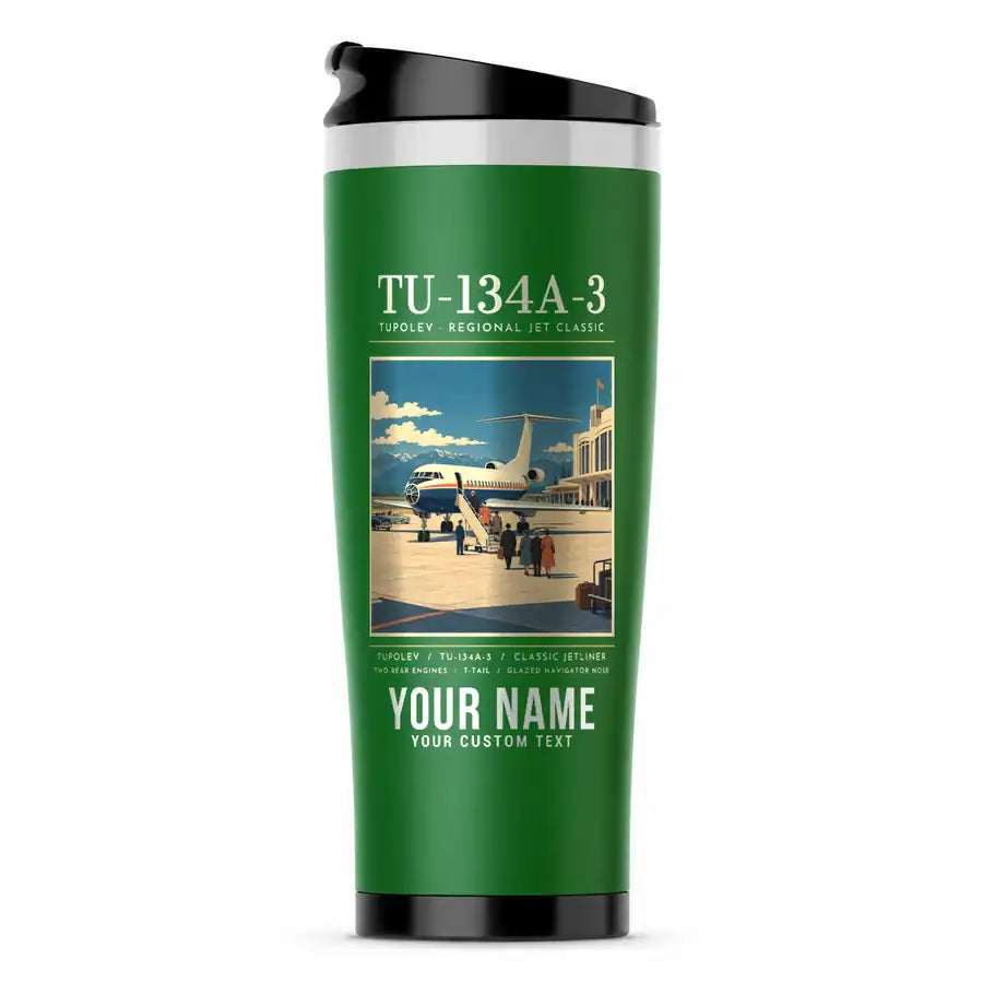 Tupolev Tu-134A-3 - Poster + Name - Stainless Steel (No Holder) - Green