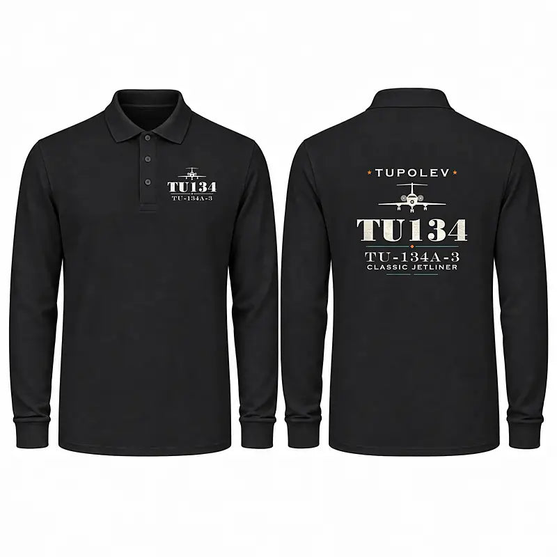 Tupolev Tu-134A-3 Premium Polo T-Shirts - Heritage - Long Sleeve - Black