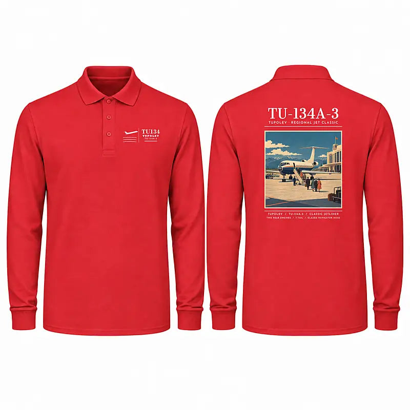 Tupolev Tu-134A-3 Premium Polo T-Shirts - Poster - Long Sleeve - Red