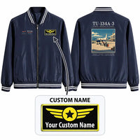 Thumbnail for Tupolev Tu-134A-3 Stylish Jackets - Baseball Collar - Poster + Name - Navy Blue