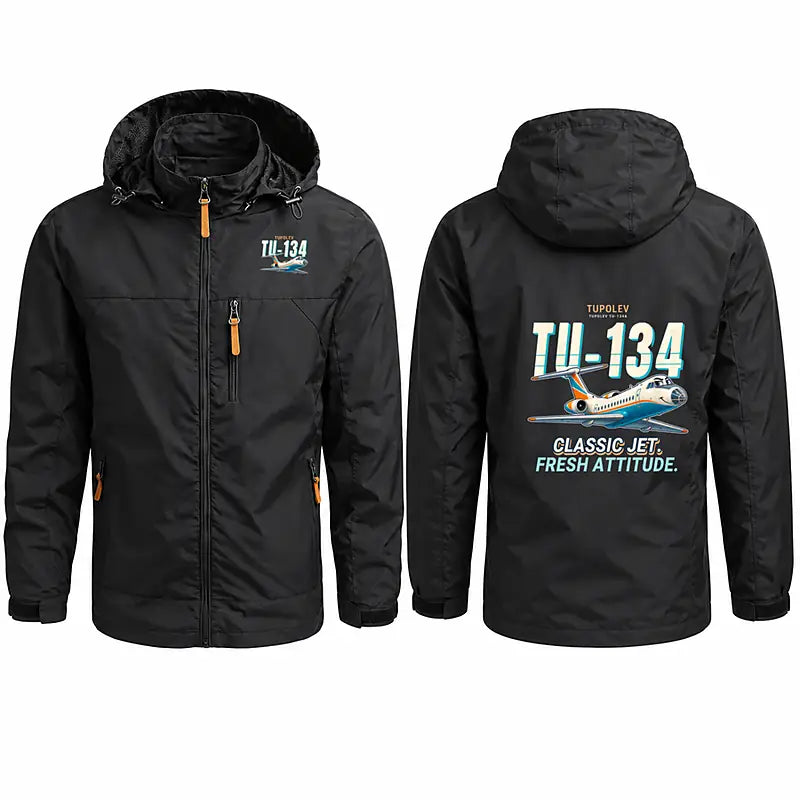 Tupolev Tu-134A-3 Stylish Jackets - Hooded Windbreaker - Cartoon - Black