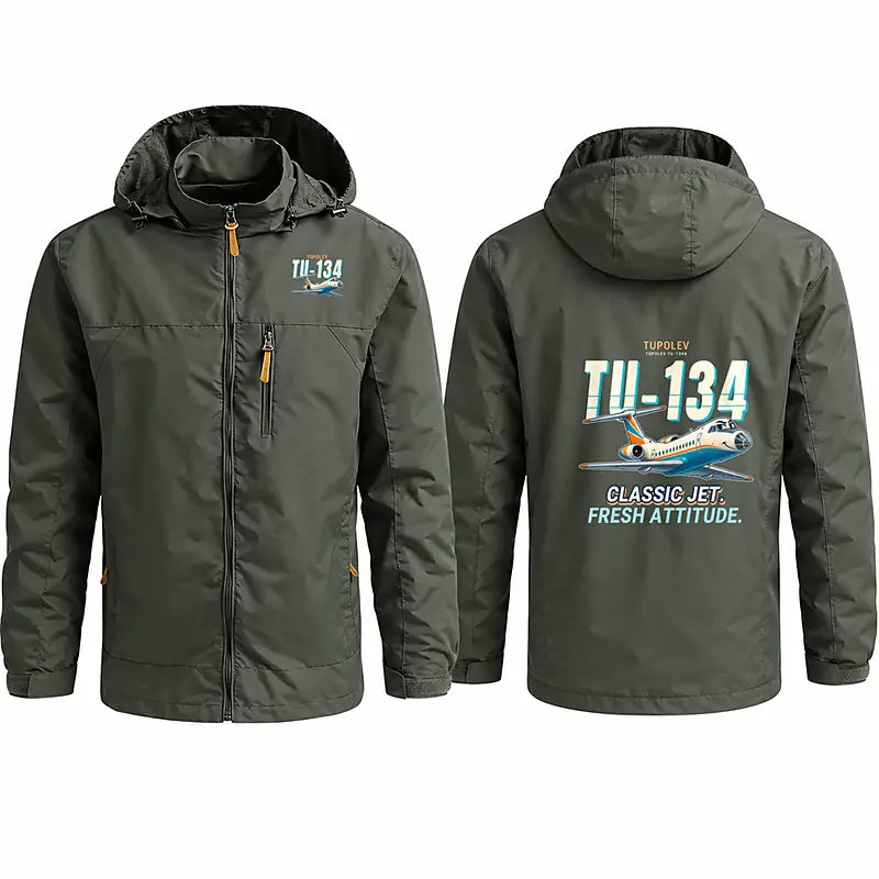 Tupolev Tu-134A-3 Stylish Jackets - Hooded Windbreaker - Cartoon - Olive Green