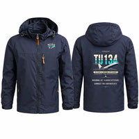 Thumbnail for Tupolev Tu-134A-3 Stylish Jackets - Hooded Windbreaker - Original - Navy Blue