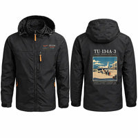 Thumbnail for Tupolev Tu-134A-3 Stylish Jackets - Hooded Windbreaker - Poster - Black