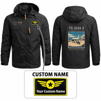 Thumbnail for Tupolev Tu-134A-3 Stylish Jackets - Hooded Windbreaker - Poster + Name - Black