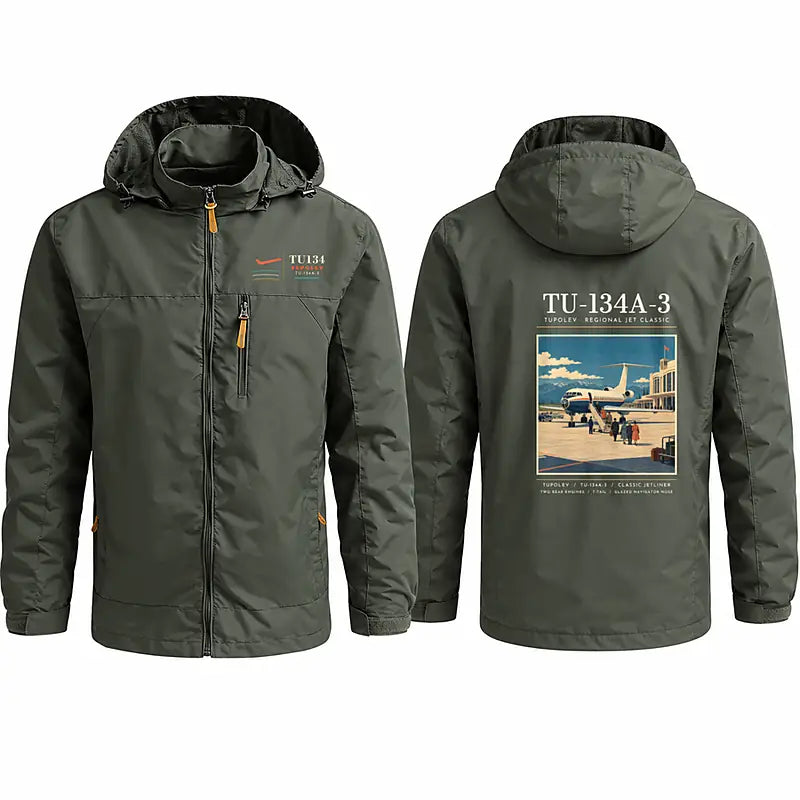 Tupolev Tu-134A-3 Stylish Jackets - Hooded Windbreaker - Poster - Olive Green