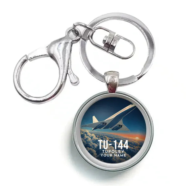 Tupolev Tu-144 - 3D + Name - Circle Key Chain - Full Print