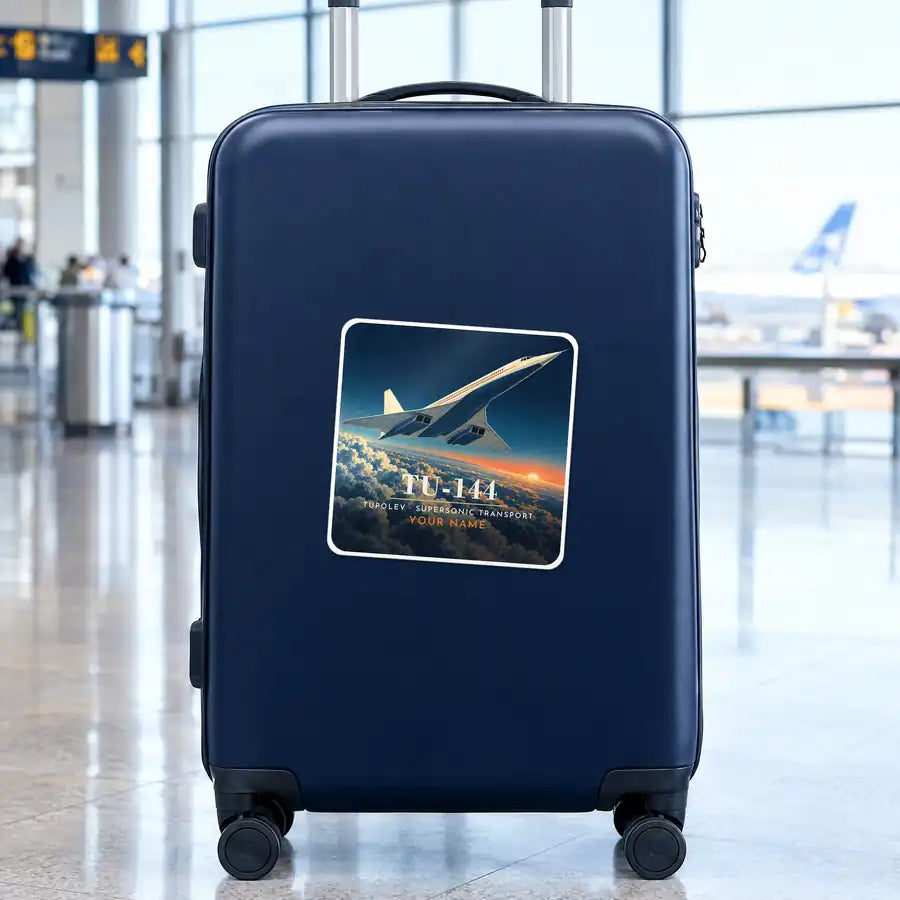 Tupolev Tu-144 - 3D + Name - Square Sticker - Suitcase