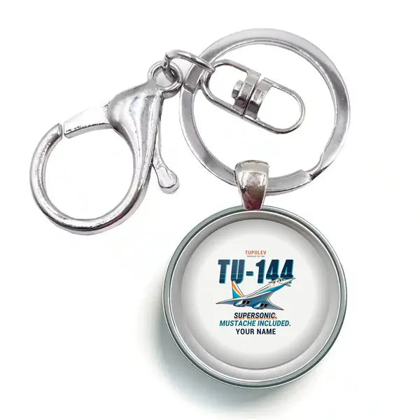 Tupolev Tu-144 - Cartoon + Name - Circle Key Chain - White