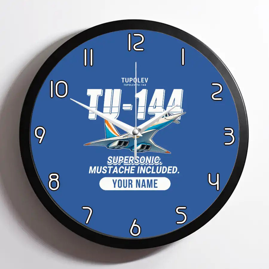 Tupolev Tu-144 - Cartoon + Name - Framed - Blue