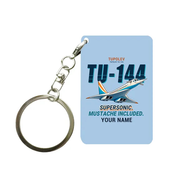 Tupolev Tu-144 - Cartoon + Name - Key Chain - Light Blue