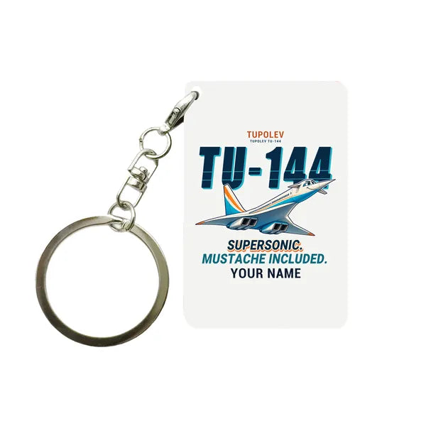 Tupolev Tu-144 - Cartoon + Name - Key Chain - White