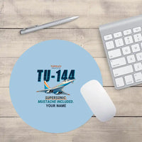 Thumbnail for Tupolev Tu-144 - Cartoon + Name - Round Mouse Pad - Light Blue