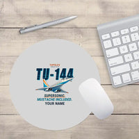 Thumbnail for Tupolev Tu-144 - Cartoon + Name - Round Mouse Pad - Light Gray