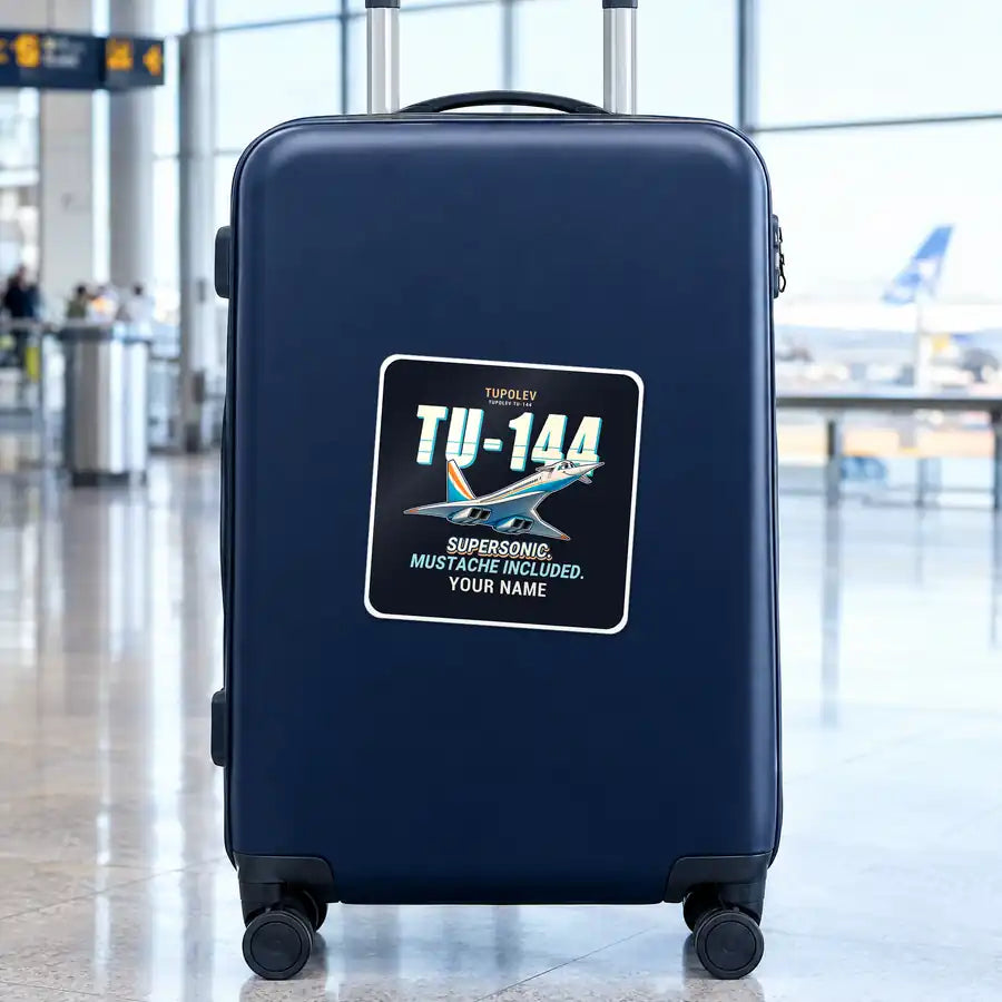 Tupolev Tu-144 - Cartoon + Name - Square Sticker - Suitcase