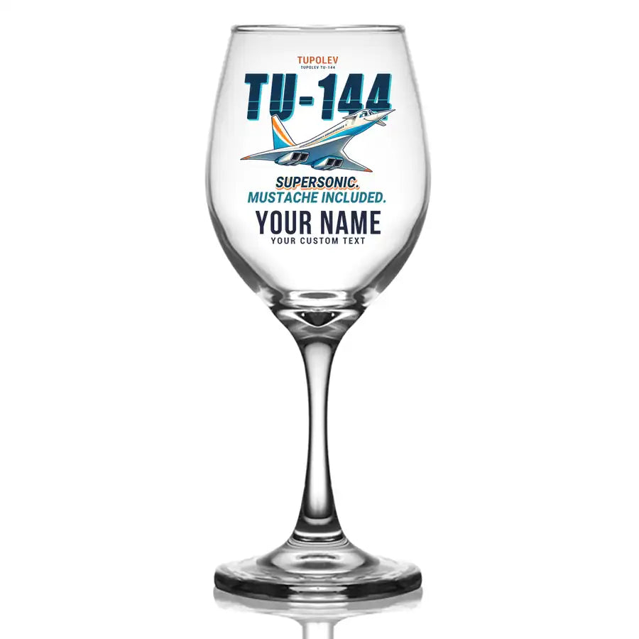 Tupolev Tu-144 - Cartoon + Name - Wine Glass