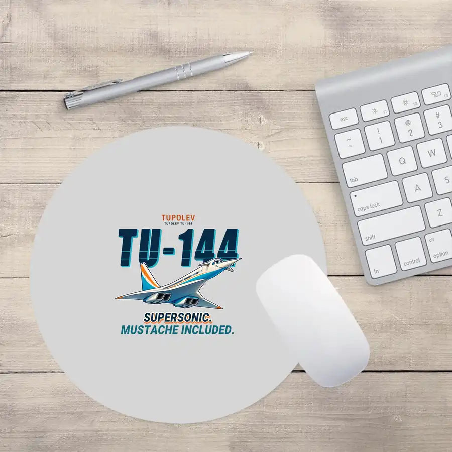 Tupolev Tu-144 - Cartoon - Round Mouse Pad - Light Gray