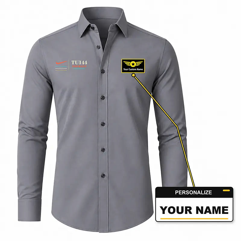 Tupolev Tu-144 - Long Sleeve Shirt - Poster - Gray + NAME