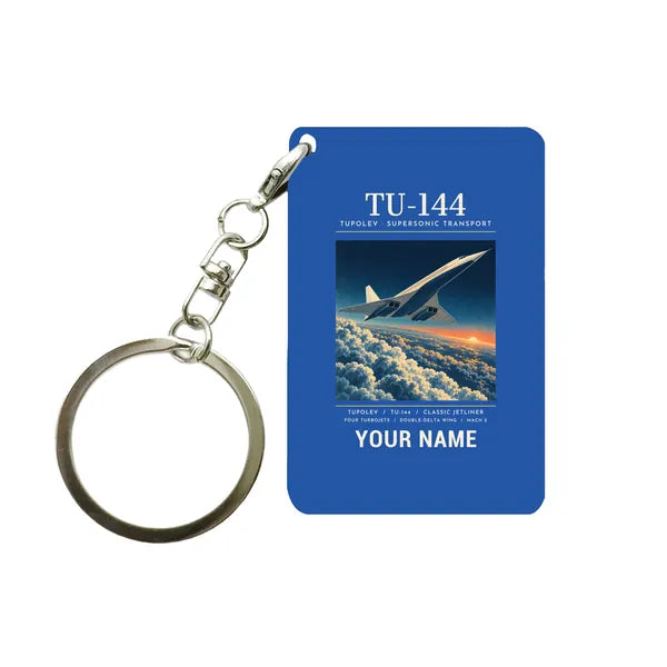 Tupolev Tu-144 - Poster + Name - Key Chain - Blue