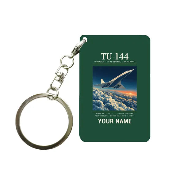 Tupolev Tu-144 - Poster + Name - Key Chain - Dark Green