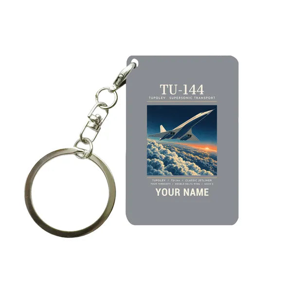 Tupolev Tu-144 - Poster + Name - Key Chain - Gray