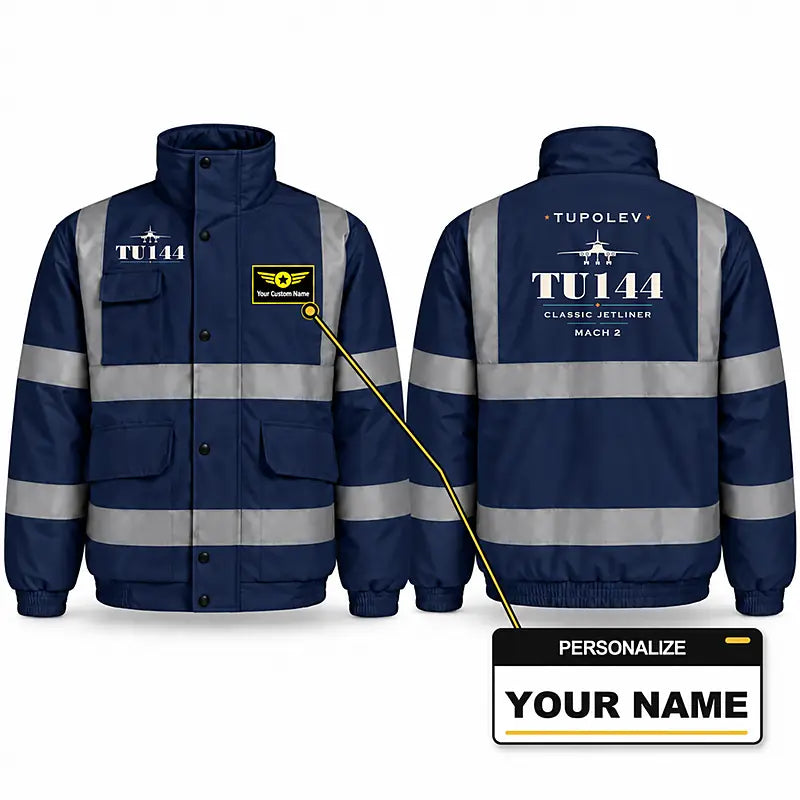 Tupolev Tu-144 Reflective Winter Jackets - Heritage + Name - Navy Blue