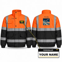 Thumbnail for Tupolev Tu-144 Reflective Winter Jackets - Poster + Name - Orange & Navy