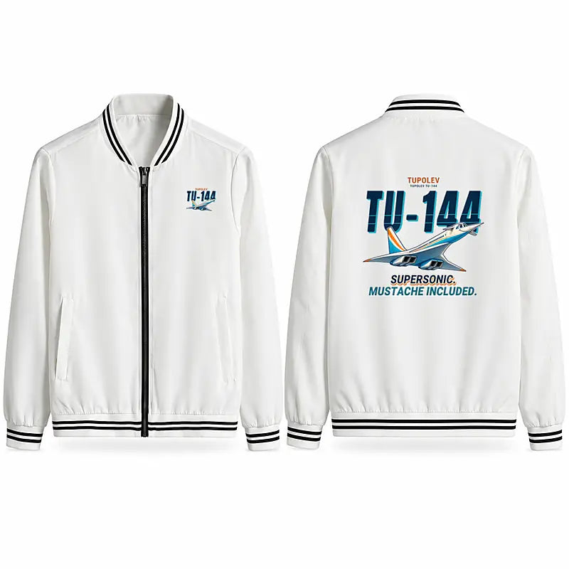 Tupolev Tu-144 Stylish Jackets - Baseball Collar - Cartoon - White