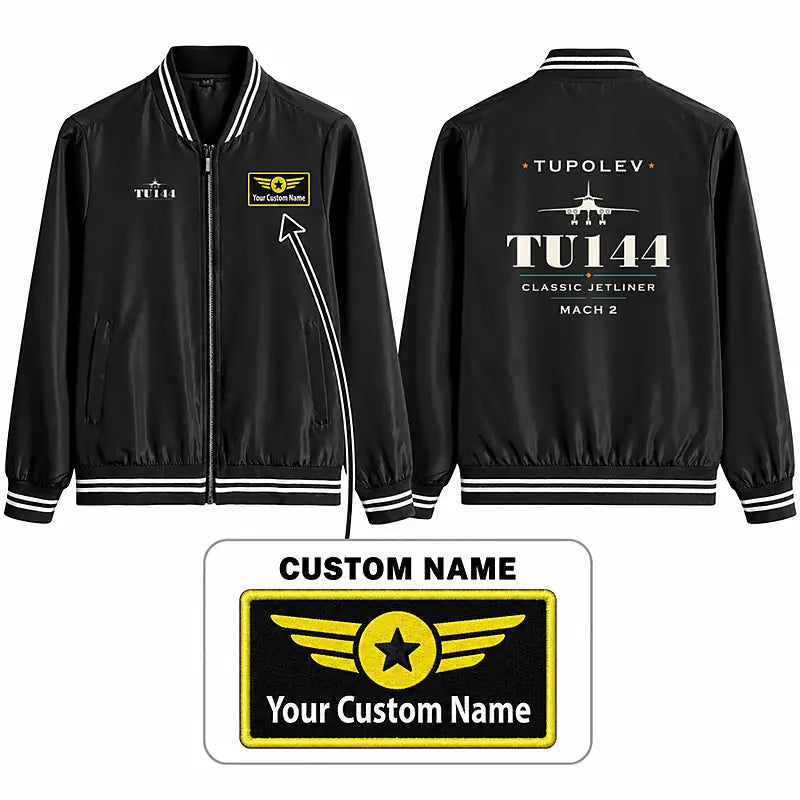 Tupolev Tu-144 Stylish Jackets - Baseball Collar - Heritage + Name - Black