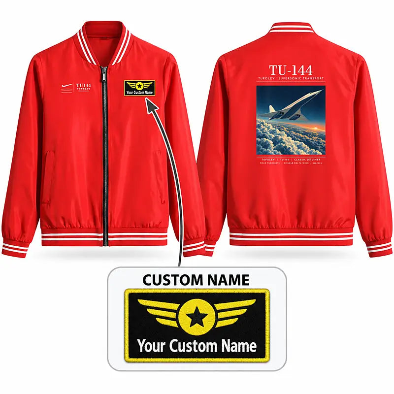 Tupolev Tu-144 Stylish Jackets - Baseball Collar - Poster + Name - Red